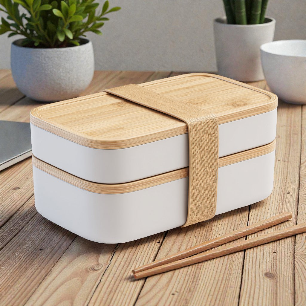 Zoqmi Dual Layer Bento Lunch Box - Wood Lid Style