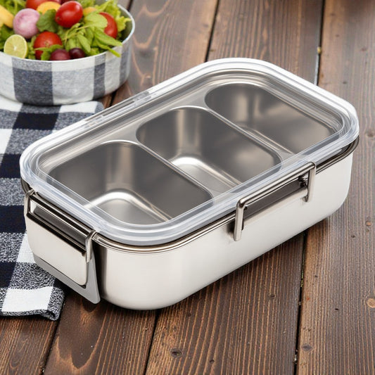 Zoqmi Stainless Steel Divided Lunch Box - 3 Compartments